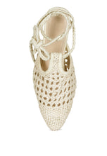 Load image into Gallery viewer, Bartsi Off White Handwoven Cotton Tie Up Mule Flats