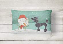 Load image into Gallery viewer, 12 in x 16 in  Outdoor Throw Pillow Black Poodle Snowman Christmas Canvas Fabric Decorative Pillow