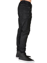 Load image into Gallery viewer, Men&#39;s Premium Knit Denim Jogger Jeans Drop Crotch Black Coated Whisker