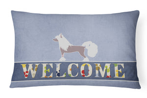 12 in x 16 in  Outdoor Throw Pillow Chinese Crested Welcome Canvas Fabric Decorative Pillow