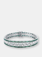 Load image into Gallery viewer, .925 Sterling Silver Clear And Green Cubic Zirconia Link Bracelet