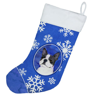 Boston Terrier Winter Snowflakes Holiday Christmas Stocking