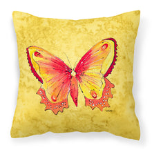 Load image into Gallery viewer, 14 in x 14 in Outdoor Throw PillowButterfly on Yellow Fabric Decorative Pillow