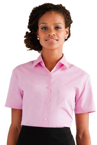 Russell Collection Womens/Ladies Short Sleeve Pure Cotton Easy Care Poplin Shirt (Bright Pink)