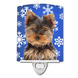 Winter Snowflakes Holiday Yorkie Puppy / Yorkshire Terrier Ceramic Night Light