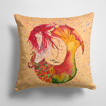 Load image into Gallery viewer, 14 in x 14 in Outdoor Throw PillowRed Headed Ginger Mermaid on Coral Fabric Decorative Pillow
