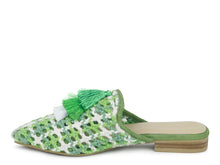Load image into Gallery viewer, Mariana Green Woven Flat Mules With Tassels