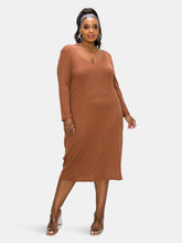 Load image into Gallery viewer, Plunge Neck Cashmere Rib Midi Dress