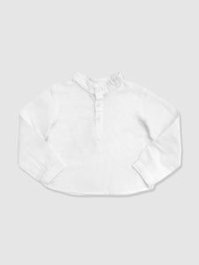 White Linen Boys French Collar Shirt