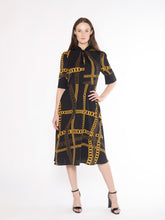 Load image into Gallery viewer, Twisted Mock Neck Chain-Print A-line Midi Dress