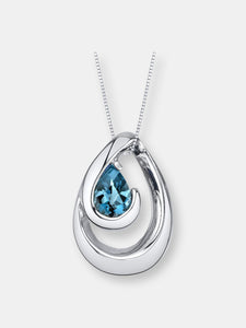 London Blue Topaz Sterling Silver Wave Pendant Necklace