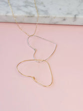 Load image into Gallery viewer, Double Drop Heart Necklace in Gold and Silver