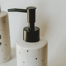 Load image into Gallery viewer, 8.5oz White, Gold + Black Honeycomb Tile Hand Soap Dispenser