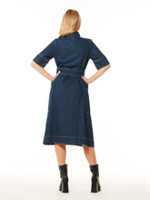 Load image into Gallery viewer, Collared Button-Down Buckle-Belt Midi Denim Dress