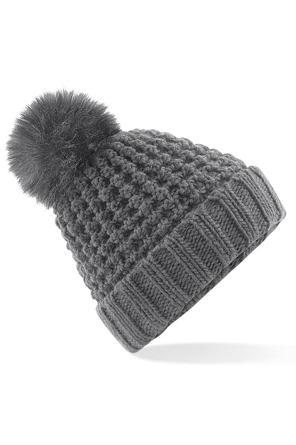 Unisex Popcorn Fur Pom Pom Beanie - Graphite Gray