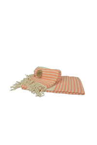 A&R Towels Hamamzz Peshtemal traditional Woven Towel (Orange/Cream) (One Size)