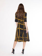 Load image into Gallery viewer, Twisted Mock Neck Chain-Print A-line Midi Dress