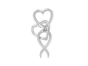 .925 Sterling Silver Double-Heart & Awareness Ribbon Linked Pendant Necklace
