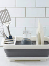 Load image into Gallery viewer, Michael Graves Design Pop Up Collapsible White Plastic and Grey Silicone Dish Rack