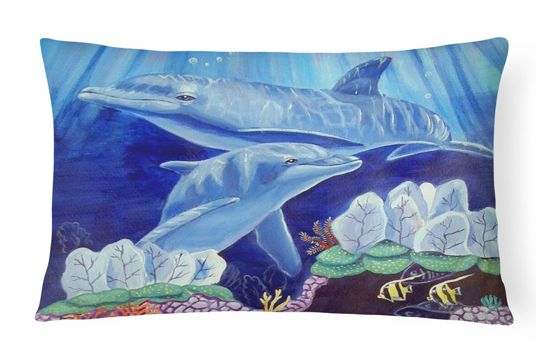 12 in x 16 in  Outdoor Throw Pillow Dolphin under the sea Canvas Fabric Decorative Pillow