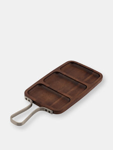 Acacia Wood Serving Board With 3 Sections & Stainless Steel Handle