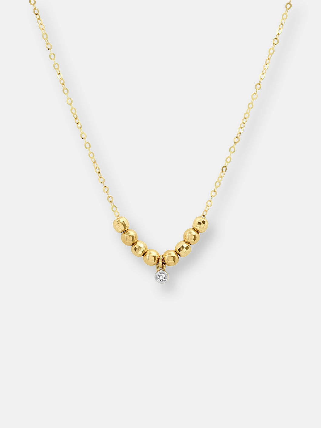 14K Yellow Gold Bead Necklace With Diamond Drop