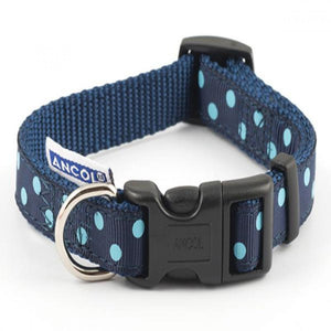 Ancol Nylon Polka Dot Adjustable Dog Collar (Blue) (17.7-27.6in)