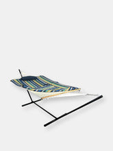 Load image into Gallery viewer, Rope Hammock with 12&#39; Steel Stand Pad Pillow Green White Stripe Outdoor Patio