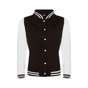 AWDis Womens/Ladies Girlie Varsity Jacket (Jet Black/Arctic White)