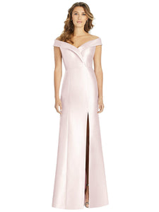 Off-the-Shoulder Cuff Trumpet Gown with Front Slit - D760