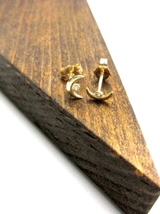 "Celestial" 14K Gold Tiny Moon Diamond Stud Earrings With Diamonds
