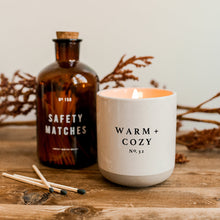 Load image into Gallery viewer, Warm and Cozy Soy Candle - Cream Stoneware Jar - 12 oz