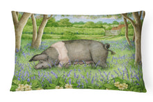 Load image into Gallery viewer, 12 in x 16 in  Outdoor Throw Pillow Pig In Bluebells by Debbie Cook Canvas Fabric Decorative Pillow