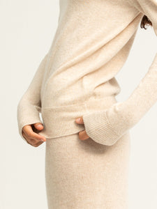 V Line High Neck Sweater - Oatmeal