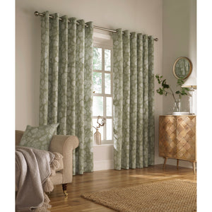 Furn Irwin Woodland Design Ringtop Eyelet Curtains (Pair) (Sage) (46x54in)