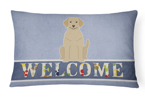 12 in x 16 in  Outdoor Throw Pillow Yellow Labrador Welcome Canvas Fabric Decorative Pillow
