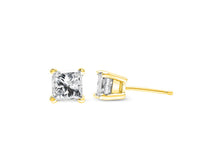 Load image into Gallery viewer, AGS Certified 1/4 Cttw Princess-Cut Square Diamond 4-Prong Solitaire Stud Earrings in 14K Yellow Gold
