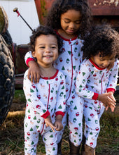 Load image into Gallery viewer, Kids Footed Cotton Red &amp; Green Reindeer Pajamas