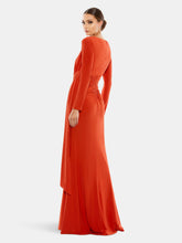 Load image into Gallery viewer, Ruched Long Sleeve Cowl Neck Gown