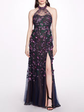 Load image into Gallery viewer, 3D Floral Appliqué Halter Gown