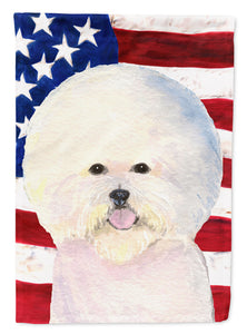 11" x 15 1/2" Polyester USA American Flag With Bichon Frise Garden Flag 2-Sided 2-Ply