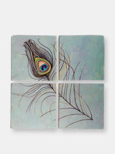 Load image into Gallery viewer, Coaster Set: Peacock Feather on Aqua