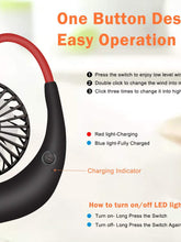 Load image into Gallery viewer, Black Handsfree Portable Neck Fan Usb Charge Color Changing 3 Settings