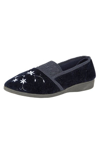 Womens/Ladies Joanna Embroidered Slippers (Navy)