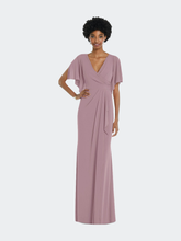 Load image into Gallery viewer, Faux Wrap Split Sleeve Maxi Dress With Cascade Skirt
