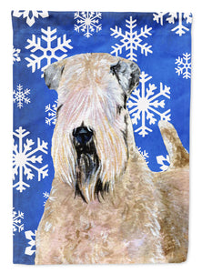 Wheaten Terrier Soft Coated Winter Snowflakes Holiday Garden Flag 2-Sided 2-Ply