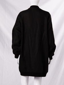 Long Black Linen Bomber Jacket
