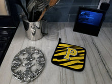 Load image into Gallery viewer, Letter P Initial Tiger Stripe - Black Gold  Pair of Pot Holders