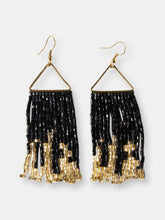 Load image into Gallery viewer, BLACK GOLD IRIDESCENT FRINGE ON TRIANGLE HANGER EARRINGS