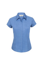 Load image into Gallery viewer, Russell Collection Ladies Cap Sleeve Polycotton Easy Care Fitted Poplin Shirt (Corporate Blue)